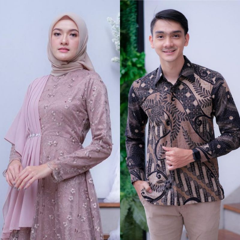 (FREE HIJAB) Dress amalia batik couple gamis modern (Raya collection)