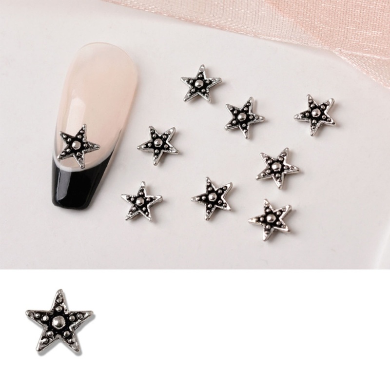 Dekorasi Nail Art 3D Bentuk Bintang Hati Bahan Metal Warna Silver Untuk Wanita