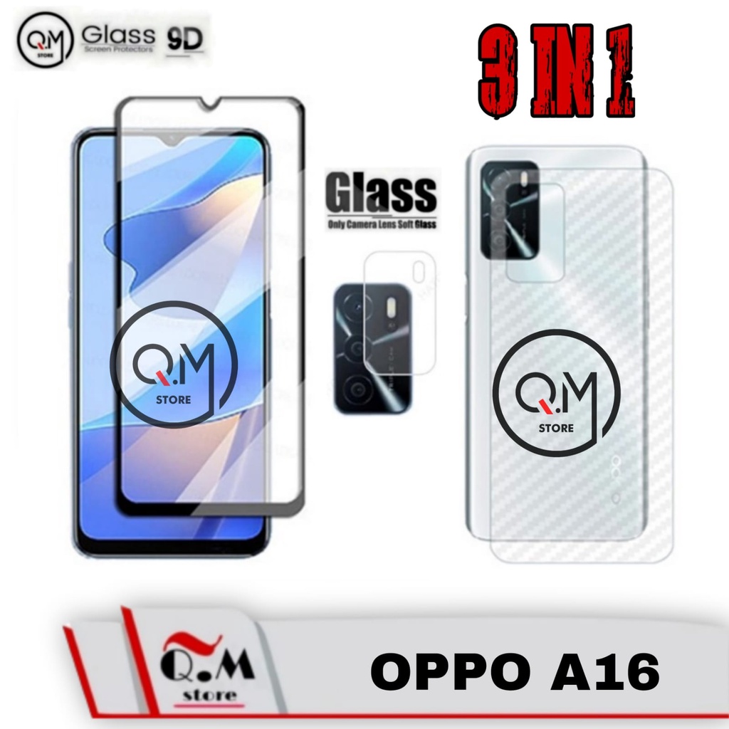 Paket 3in1 Tempered Glass Oppo A18 / A17 / A16 Anti Gores Pelindung Layar