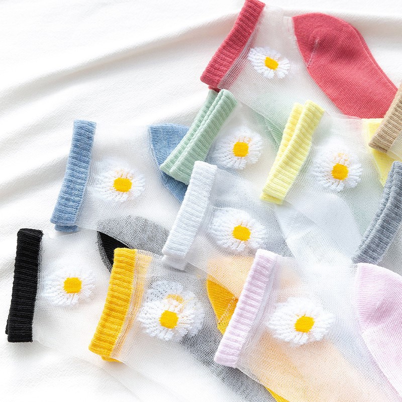 MURMURE.ID | KAOS KAKI IMPORT CEWEK TRANSPARAN DAISY ALA KOREA KAUS KAKI WANITA TRAWANG LUCU-5