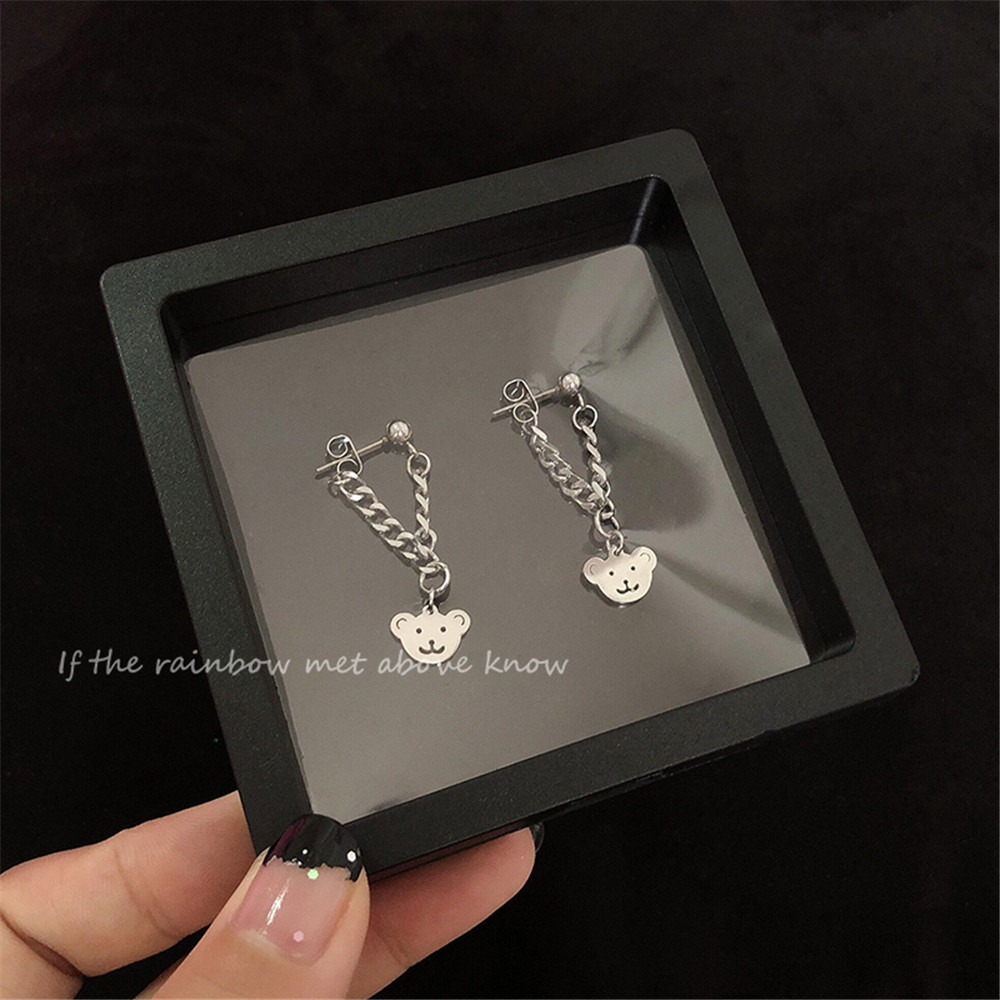 Bear Chain Female Cool Small Crowd Design Sense Earrings Back Hanging Earrings Lovely