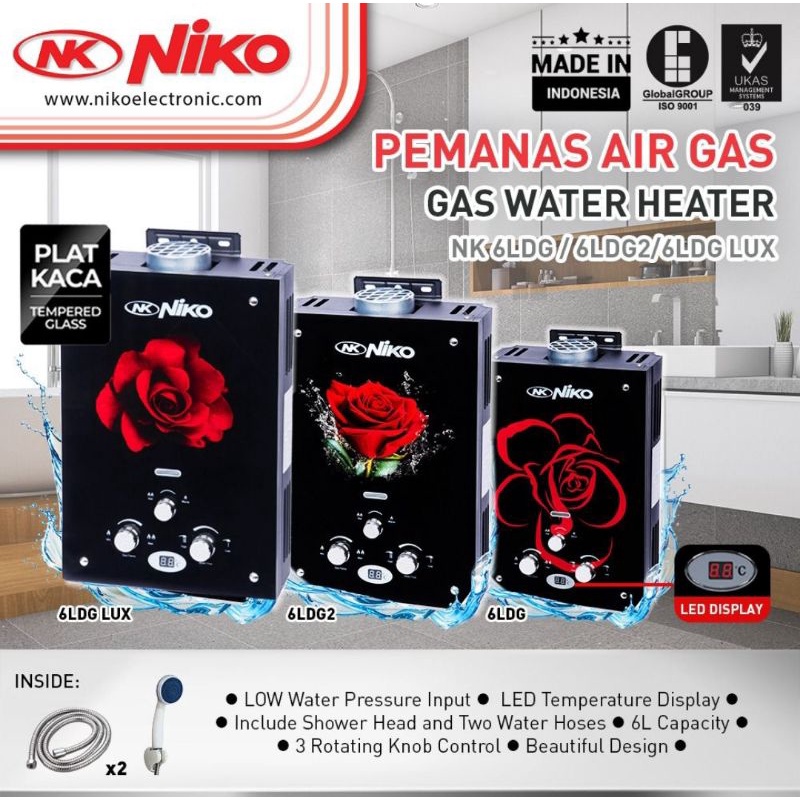NIKO WATER HEATER LED KACA GAS 6LDG/6LDG2/LDGLUX