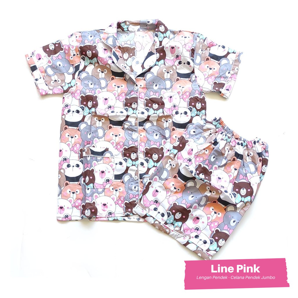 Piyama dewasa jumbo ld 120 cm celana pendek hotpant-LIne Pink HPJ