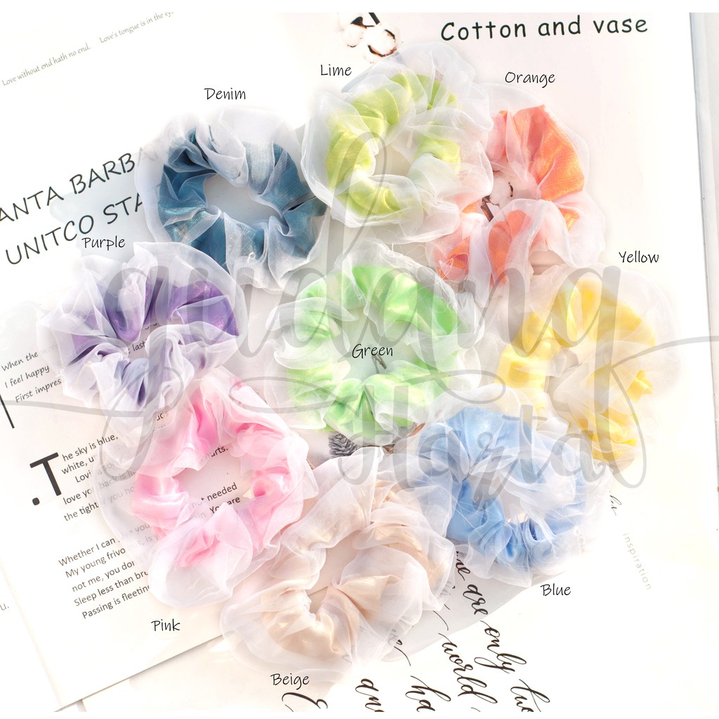 Scrunchie Double Lace Colorful Lucu Ikat Rambut Karet Hijab Cepol Renda Warna Warni GH 200317