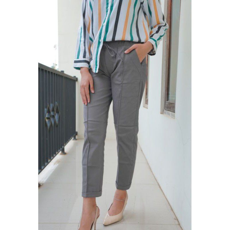 Bawahan wanita baggy pant jumbo celana cewek kekinian Chino cewek-Grey