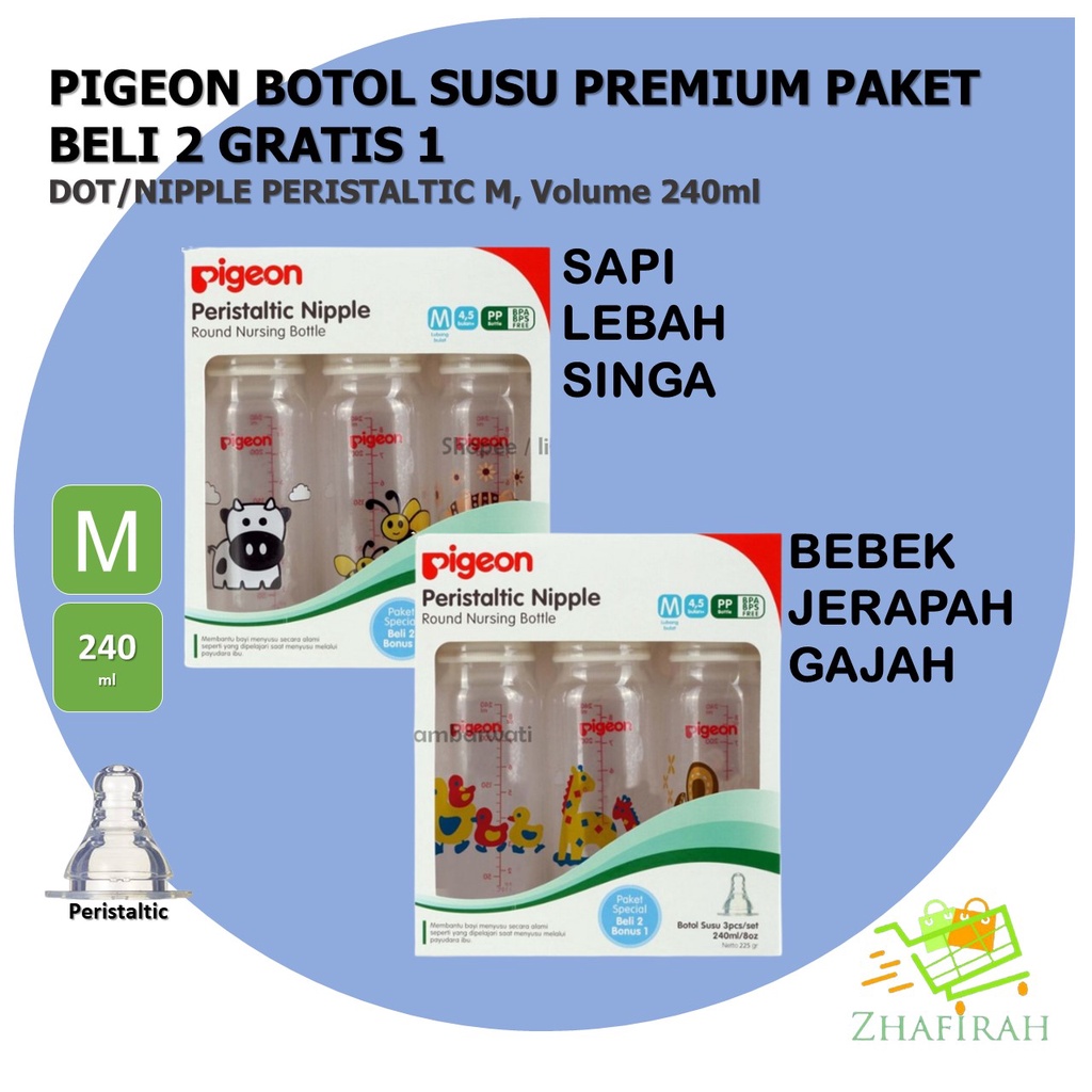 ❤ZJ❤ Botol Susu Pigeon STD MM Premium Pack Beli 2 Gratis 1 240ml SAPI LEBAH SINGA / BEBEK JERAPAH GAJAH - Botol Susu Pigeon Paket Beli 2 Gratis 1 240ml STD MM Peristaltic M Gambar SAPI LEBAH SINGA / BEBEK JERAPAH GAJAH