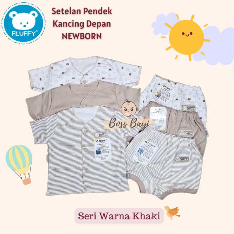 FLUFFY Baby Wear - Setelan Kancing Depan Lengan Pendek Celana Pendek NEWBORN