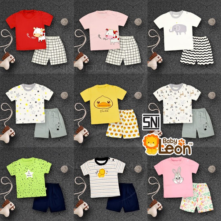 Setelan Baju Anak Lengan Pendek 1-3 Thn BABY LEON SBJ-GY01 Setelan Baju Bayi Laki-Laki Perempuan