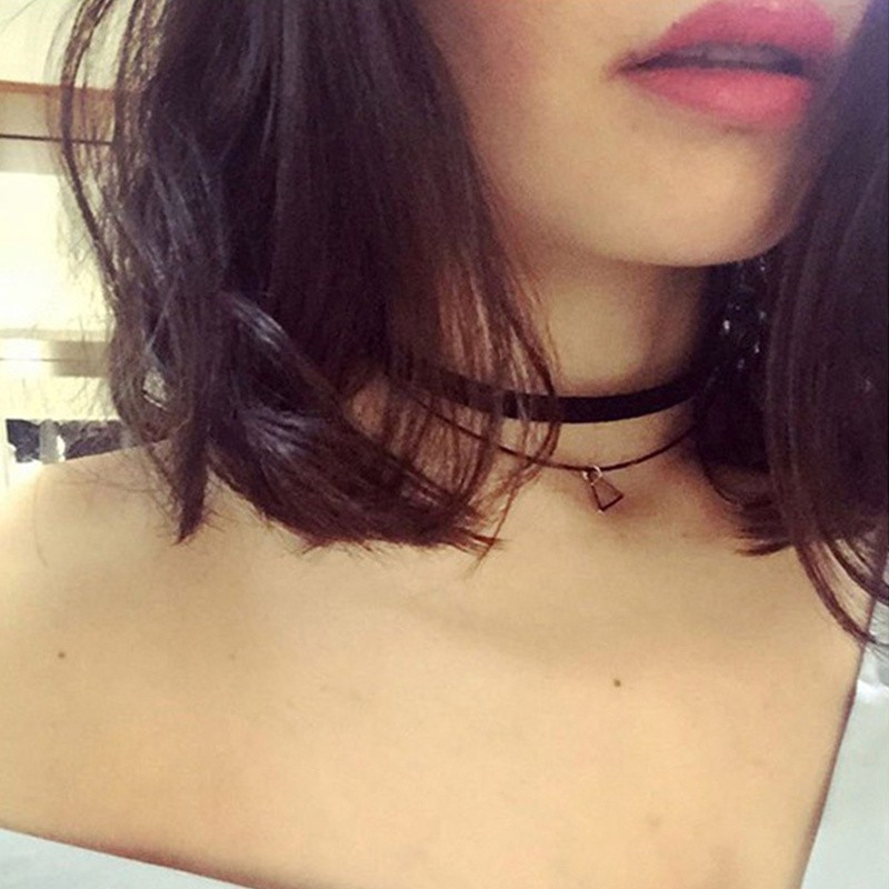 [ACKER] Rantai Mode Hitam Choker Segitiga Liontin Kalung Untuk Wanita