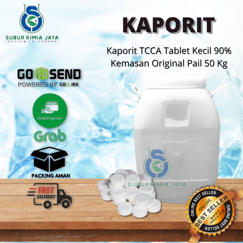 

Kaporit Tablet 90% (kecil) 50 KG / Chlorine Tablet 90% 1 pail TCCA/ Penjernih Kolam Berenang Premium