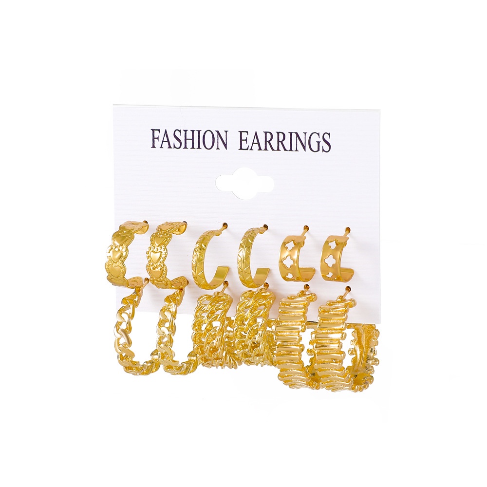 6 Pasang / set Anting Bentuk Lingkaran Geometris Bahan Logam Gaya retro Eropa Amerika