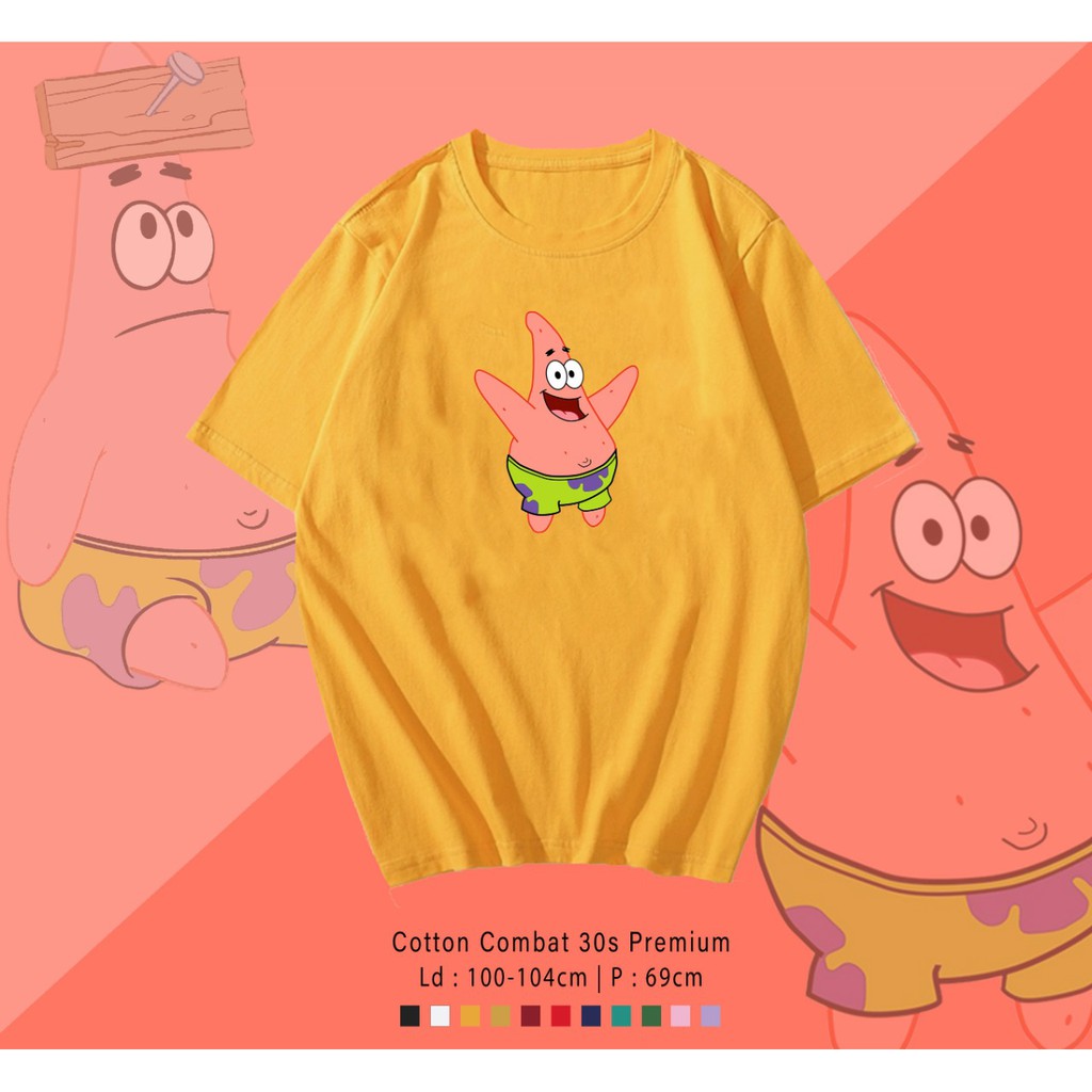 PATRICK HAPPY  / TERMURAH BAJU KAOS KATUN WANITA/ PRIA UNISEX LENGAN PENDEK / TUMBLR TEE /  OVERSIZE