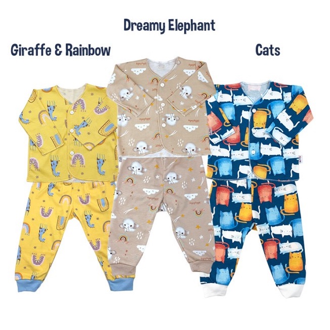 Baju Setelan Bayi - LIBBY SET BAJU PANJANG + CELANA PANJANG RAINBOW untuk 0-3 m / 3-6 m dalam 3pcs/6pcs/12pcs