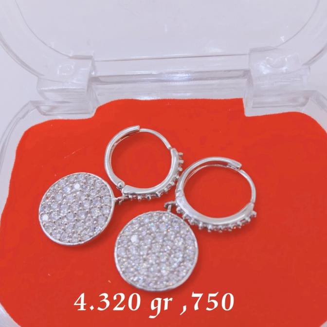 Anting Jepit Bulet Emas Putih Asli Kadar 750