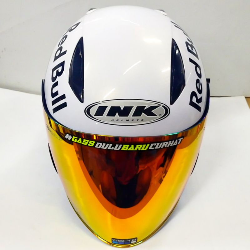 Helm INK METRO 2 solid White modif Paket Ganteng (White redbull)Helm original-2