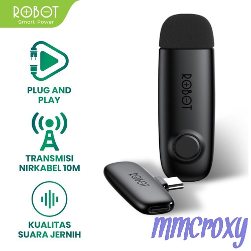 Robot RS20 Wireless Microphone Bluetooth 5.1 Clip On Jepit Type C