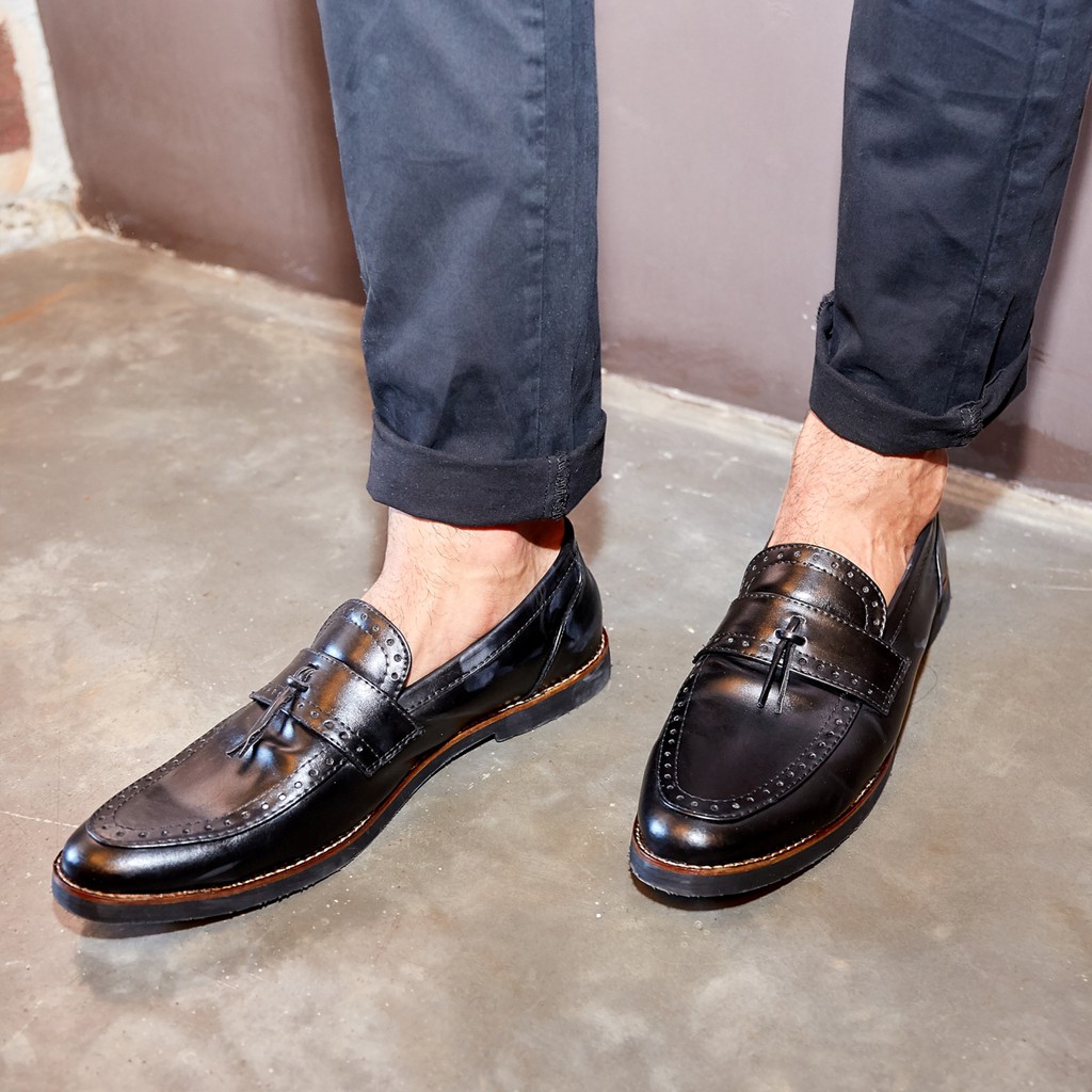 Pietra Black | Sepatu Hitam Tanpa Tali Loafers Pria Casual Kerja Formal Kantor Laki | Giant x FORIND