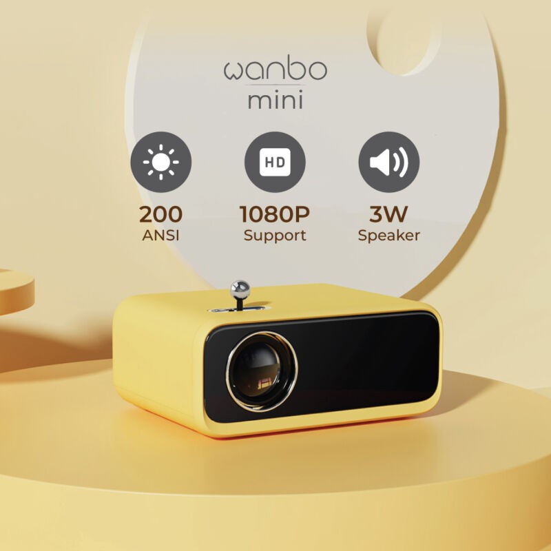 Wanbo Mini Portable LED Home Projector 1080P Proyektor Supported 200 ANSI Lumens