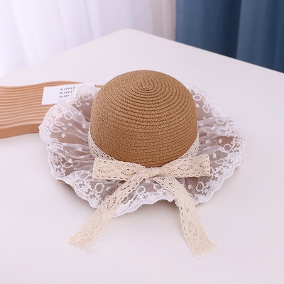 Sun Hat Anak Topi Pantai Perempuan Girls Summer Panama Straw Hat Pita Renda dan Tali 2 5 9 Tahun