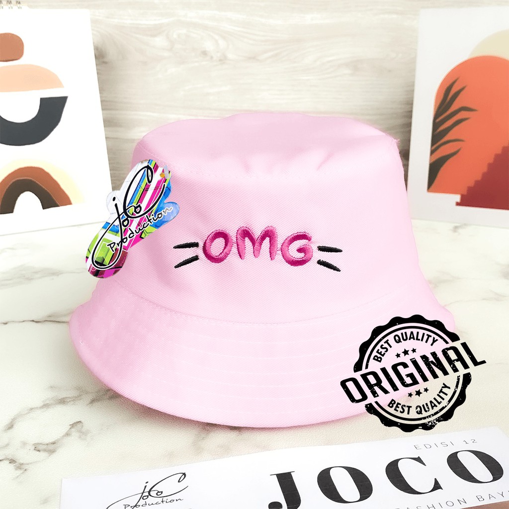 JOLIECOLLECTIONS.ID TOPI ANAK BUCKET OMG - TOPI BALITA UNISEX BUCKET BORDIR OMG-OMG Pink Muda Best