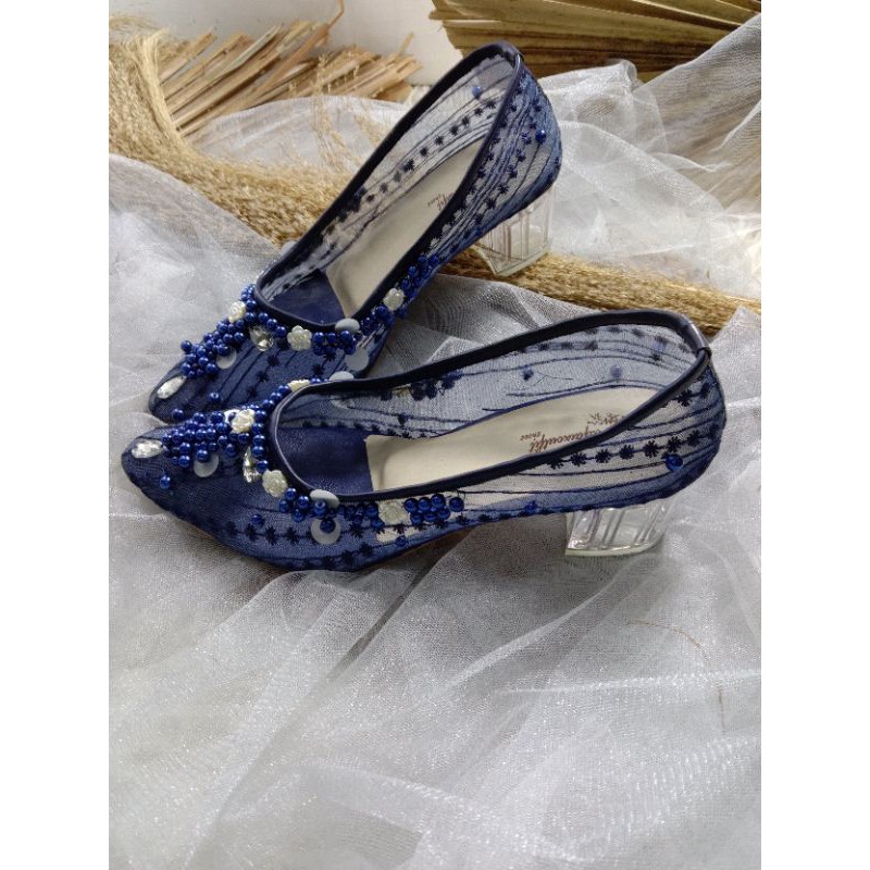 sepatu rubisa navy sepatu wedding wanita sepatu cantik 5cm kaca