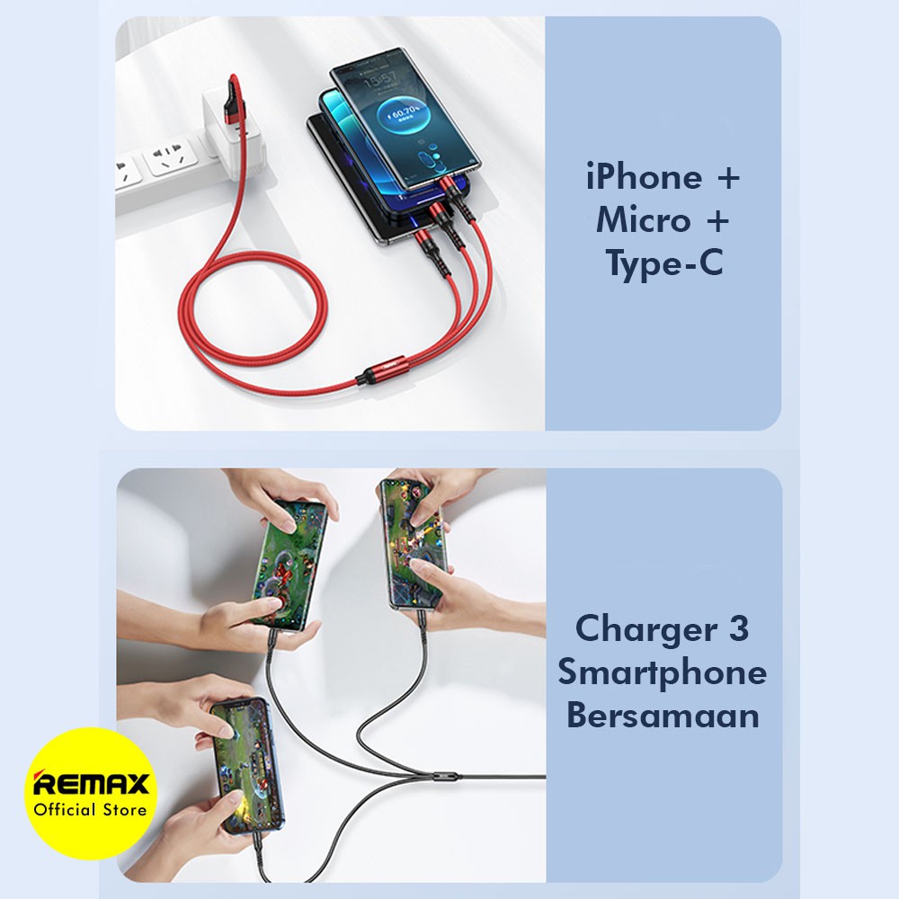 REMAX Charging Data Cable 3in1 Speed Series Micro USB - Type C - Lightning RC-186