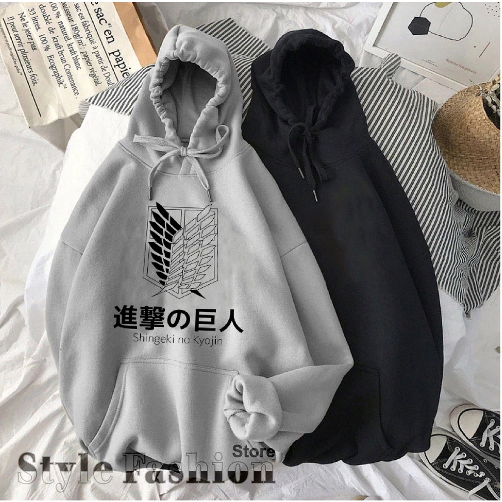 FenishaStore SHINGEKI NO KYOJIN Sweater Hoodie Wanita Korea Style Attack On Titan Aot Anime SIZE M-L-XL-XXL UNISEX