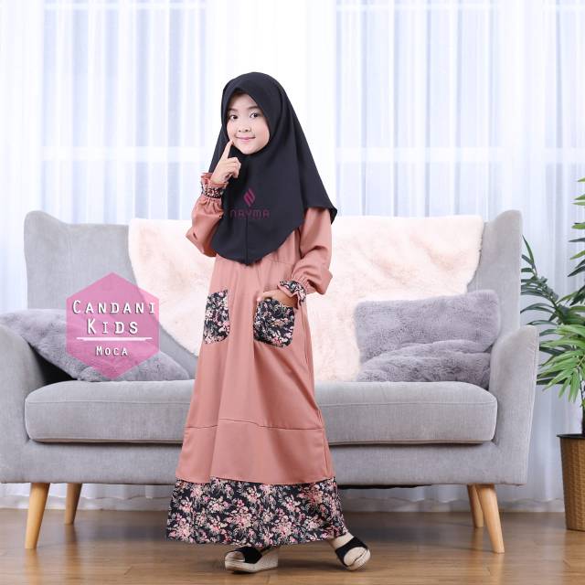 DISCOUNT GAMIS ANAK SET KHIMAR CANDANI DRESS KIDS BAHAN KATUN BRANDED ORIGINAL BY NAYMA HIJAB GAMIS 