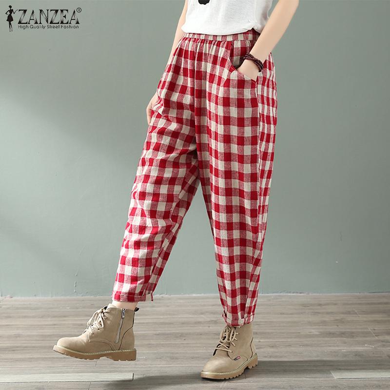 ZANZEA Celana  Panjang Wanita  Model Pinggang Karet Motif 