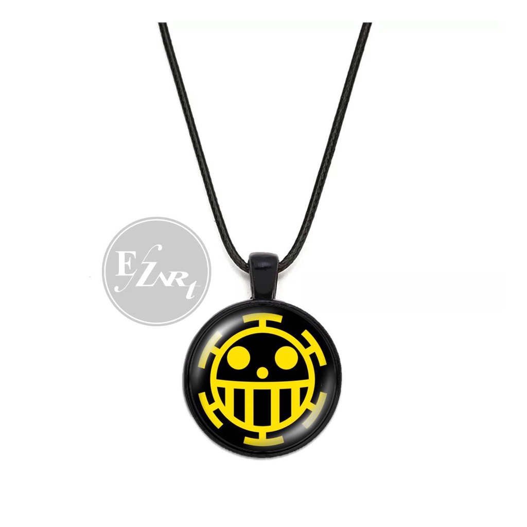 KALUNG LIONTIN KACA ANIME ONE PIECE TALI KULIT RANTAI HITAM