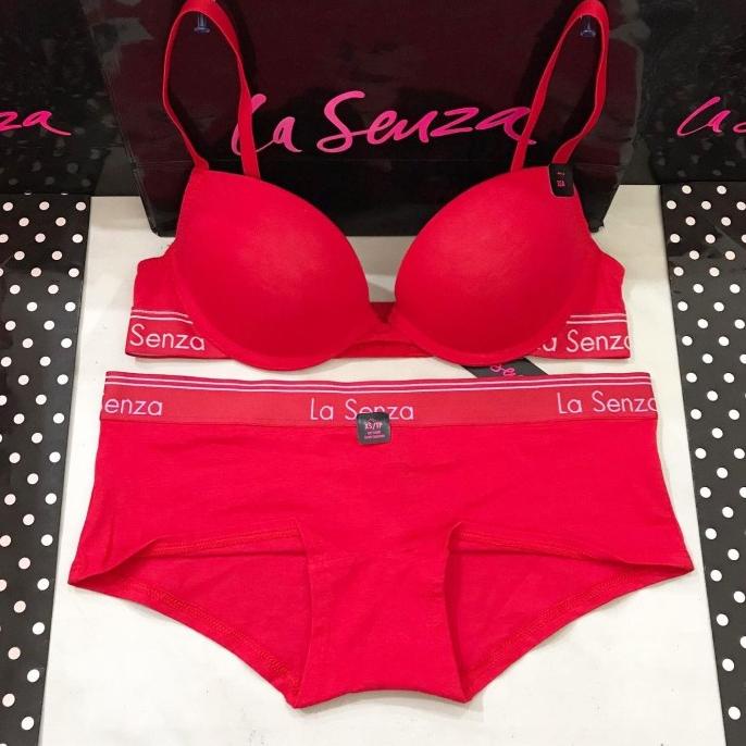 La Senza Remix Cotton Bra & Panty Boy Short Merah