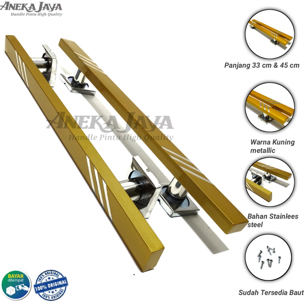 Satu set kunci handle Pintu rumah Panjang 33 cm &amp; 45 cm warna kuning / Gagang Pintu rumah / Pegangan