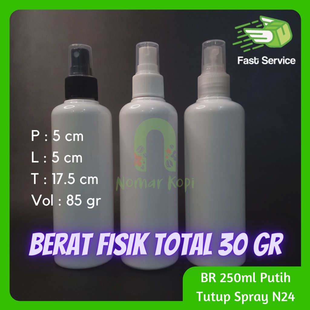 BOTOL 250ML PUTIH CANTIK SPRAY NECK 24 PET TEBAL SANITIZER KOSMETIK