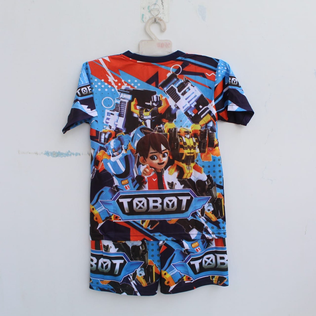cod kaos tobot/setelan kaos tobot anak full printing size 2-12thn