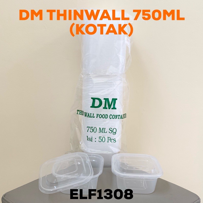 DM Thin Wall 750ml Thinwall 750 ml Kotak Square Box Plastik Food Container Microwave Safe Ready OK