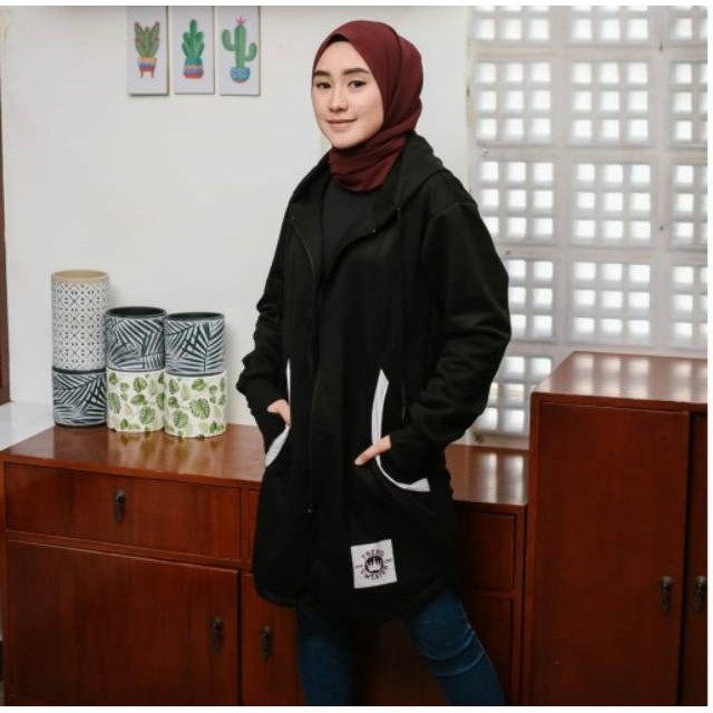 LONG JAKET ZIPPER Bahan FLEECE  Jaket Kerja Modern Muslimah Simple Pakaian Casual Baju Muslim 2021