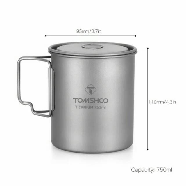 Tomshoo titanium 750ml ultralight portable pot mug camping outdoor