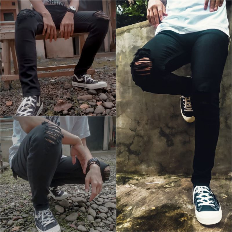 Celana Jeans Sobek Lutut Panjang  Slimfit Pria/celana ripped sobek lutut/celana jeans sobek lutut/ce