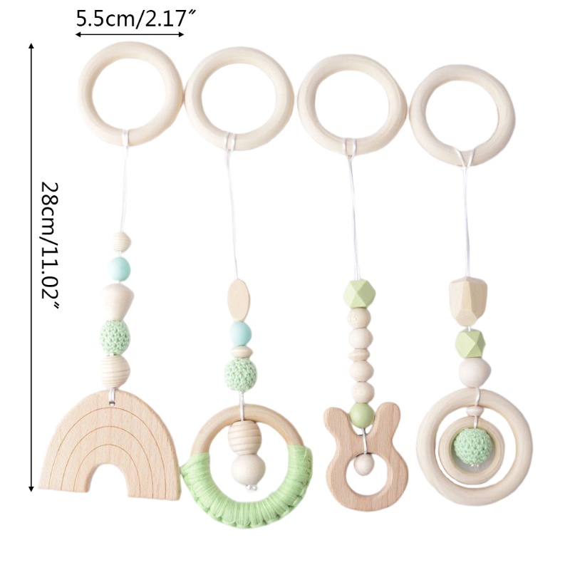 Mary 4pcs / Set Mainan Rattle Teether Ring Kayu Untuk Bayi Newborn