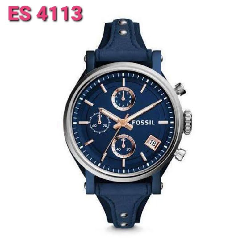 Fossil ES3838 Boyfriend Chronograph Silver Dial Blue Leather Strap Watch