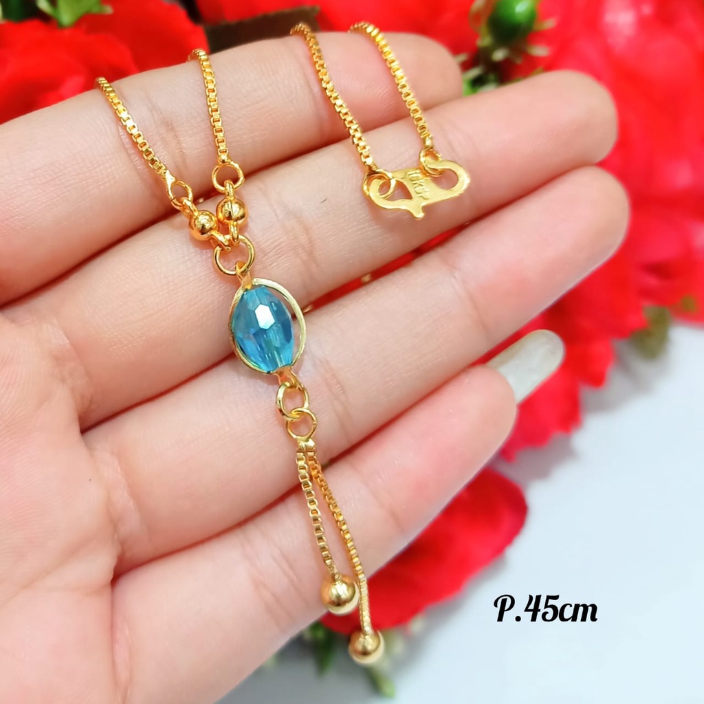 Kalung Dewasa permata warna warni kristal oval termanis lapis emas18k tidak karat