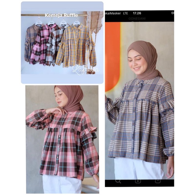 atasan ruffle lafreya, tartan top premium lfy, atasan kotak busui, nursingwear, busui friendly