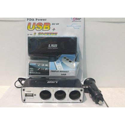 DISCONT USB Port 3 in 1 Car Charger Cigarette Lighter Colokan Mobil tuk HP MP3.Aksesoris Mobil.