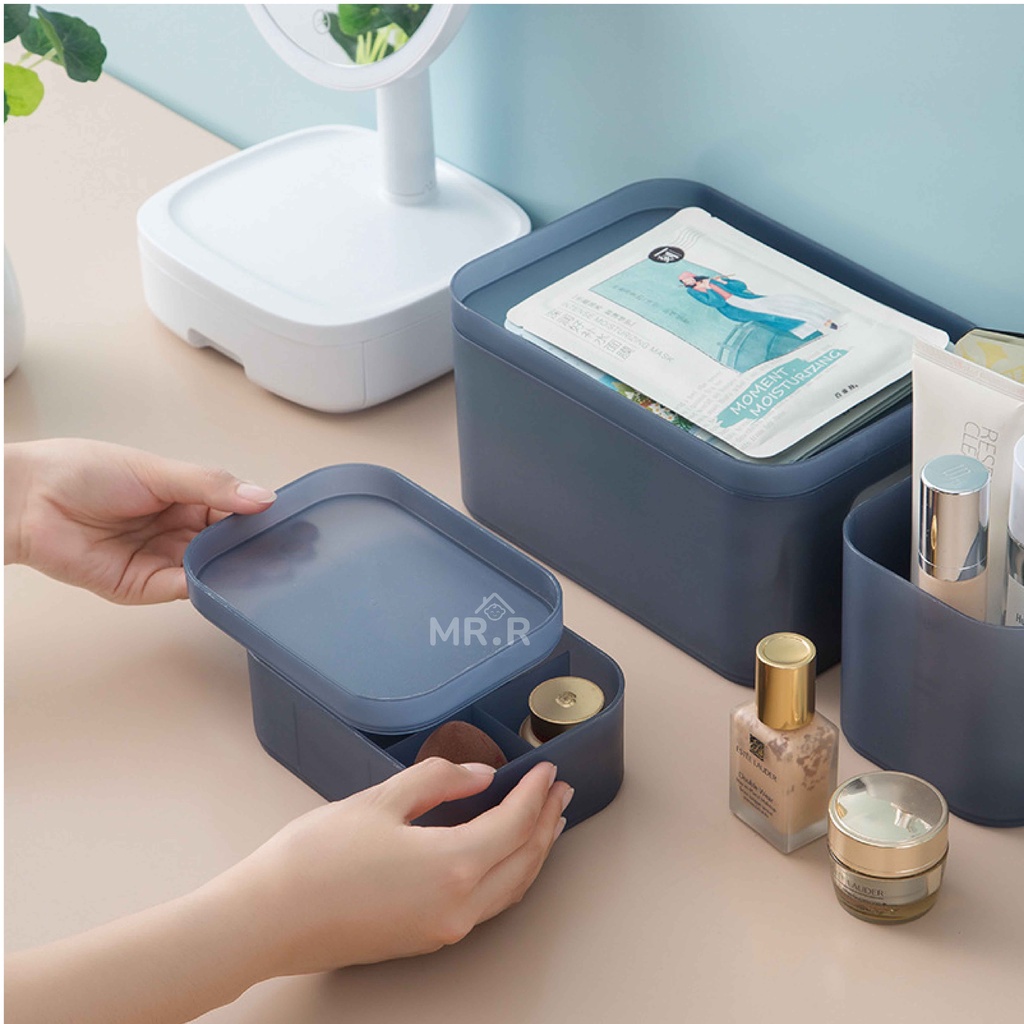 Kotak Tempat Penyimpanan Kosmetik Lipstik Bedak Kapas Skincare Sekat dan Polos Portable Multifungsi
