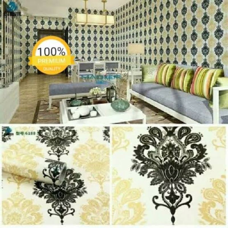 WALLPAPER MOTIF BATIK HITAM GOLD