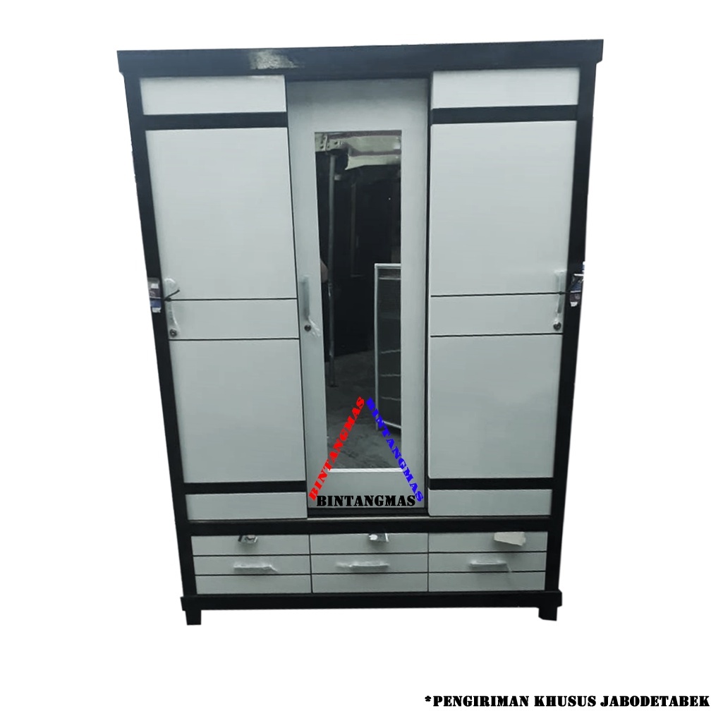 LEMARI KACA SLIDING PLUS LACI 3 PINTU