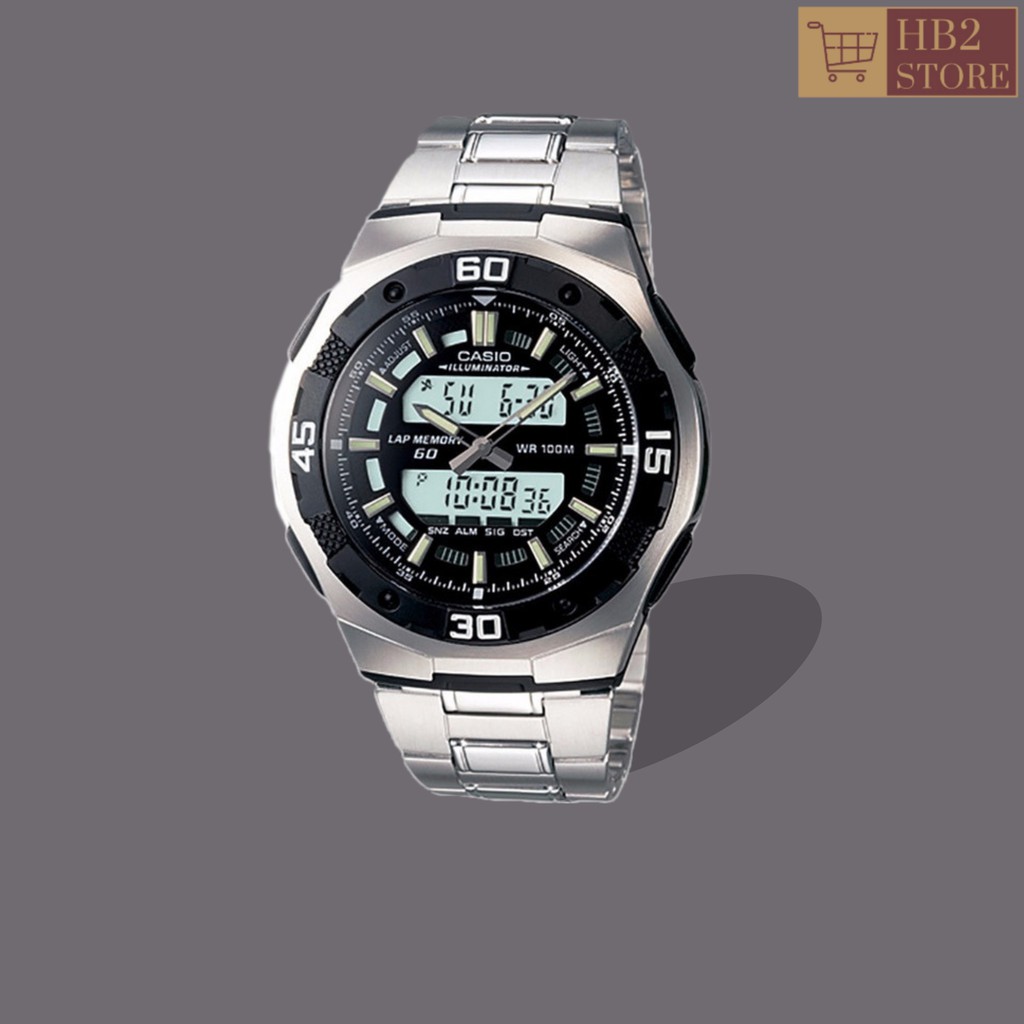 JAM TANGAN PRIA / PERIA / COWO  CASIO ANALOG DIGITAL STRAP TALI RANTAI SILVER ORIGINAL HB0003