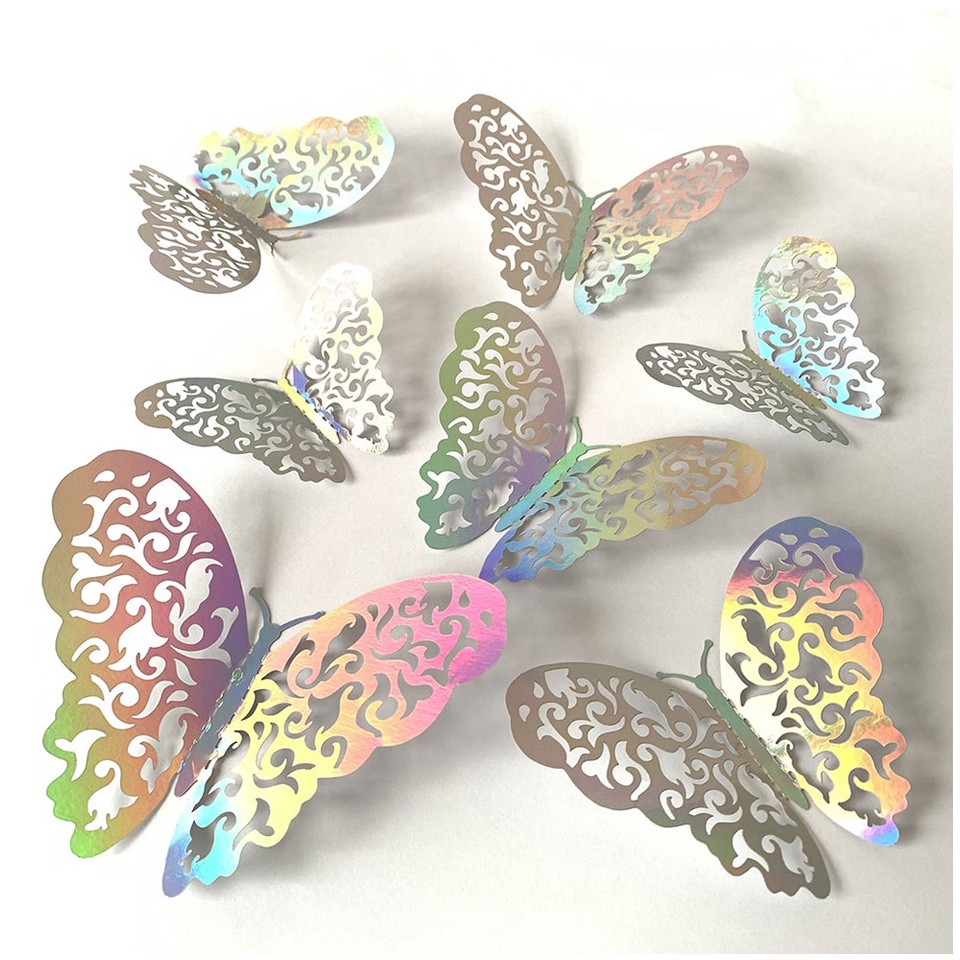 [12 Pcs/Set 3D Hollow Colorful Butterfly Self-adhesive Wall Stickers] [Home DIY Wallpaper Used for Living Room Bedroom TV Background Wall Decorations]