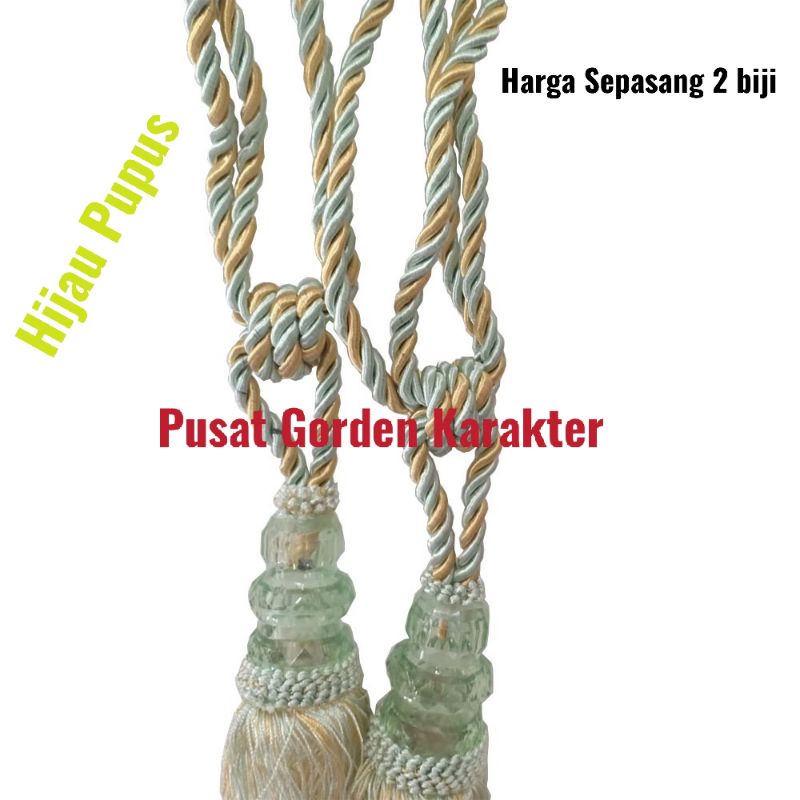 Sangkutan Kain Gorden atau Cantolan tali Gorden Hijau Pupus Tali Pengikat Gorden (Tasell/Simbori)Tal