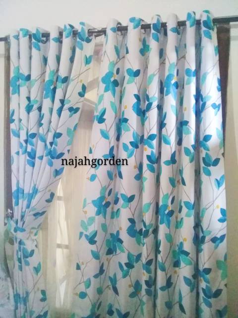 gorden Blackout Blezer dan satin bridal motif kangkung biru hijou gorden jendela pintu korden smokri